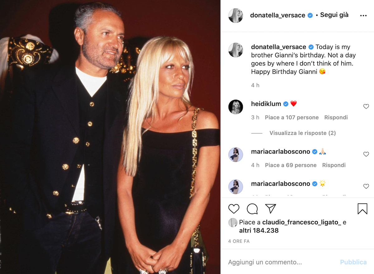 Donatella Versace gli auguri al fratello Gianni sui social